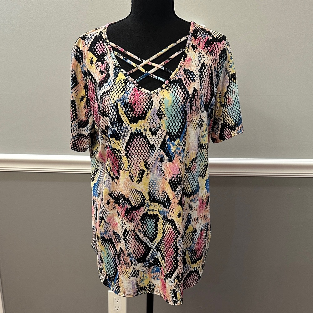 HEIMISH USA Colorful Crisscross Neck Top